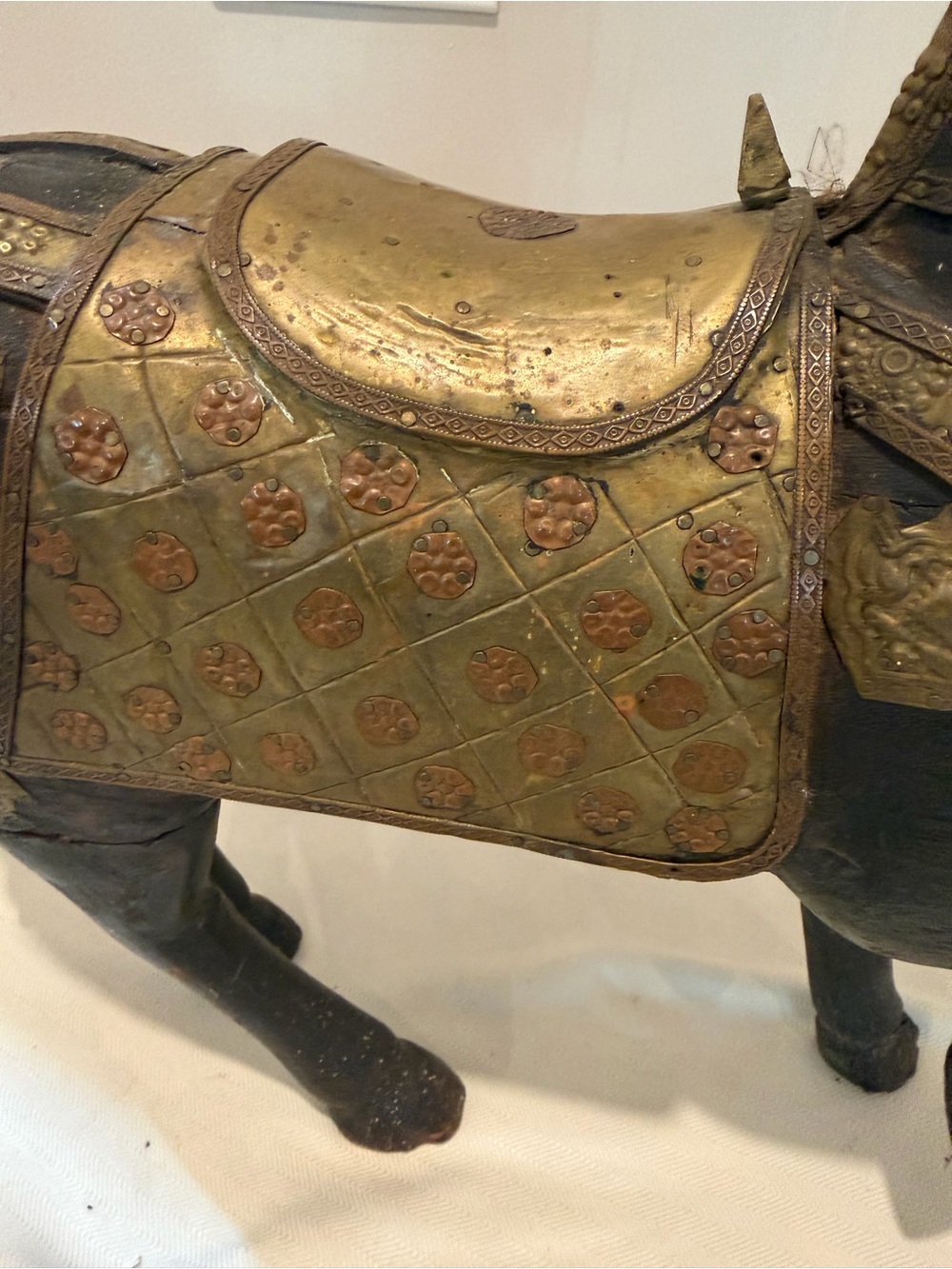 Antique Vintage Hand Carved Wood Horse Copper and Brass Overlay India - Picture 12 of 16